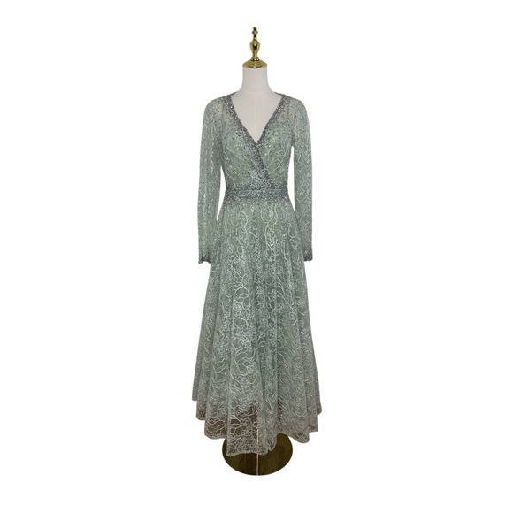 Mac Duggal 20366 Sage Wrap Bodice A-Line Tea Length Dress Size 4 $798